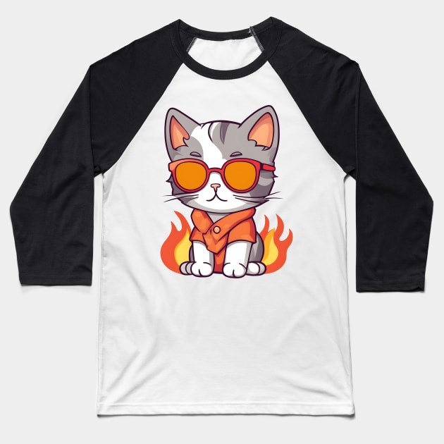 Cute cat on fire Baseball T-Shirt by Majkel&Majkel